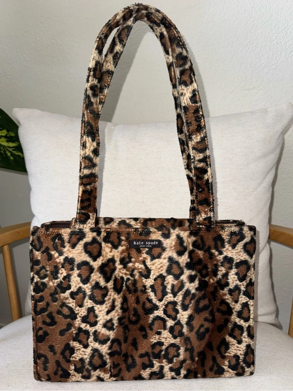 Kate Spade New York Vintage Animal Leopard Print Faux Fur Brown Black Y2K Tote